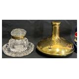 Vintage Crystal Inkwell & Ship