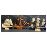 3 Vntg Small Hand-Crafted Folk-Art Sailing Ships