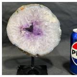 Large Amethyst Geode Slice w Metal Stand