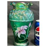 Fenton Iridescent Green Carnivalï¿½Glass Vase
