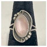 Silver Ring w Pink Stone & Bead Details Sz 5.5