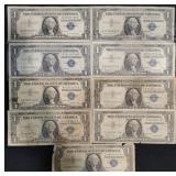 9 U.S. 1957 $1 Blue Seal Silver Certificates