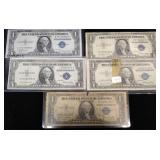 5 U.S. 1935 $1 Blue Seal Silver Certificates