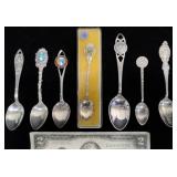 6 Silver Collectible Travel Souvenir Spoons