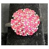 Sterling Silver Ring w Pink Spinel Cluster Sz 9