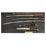 3 Decorative Samurai-Style Swords w Scabbards