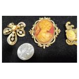 3 Vintage Cameo Brooch Pins