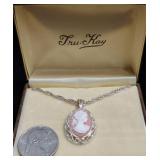 Sterling Silver Chain w Cameo Pendant Necklace
