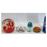 4 Art Glass Paperweights w Various Designs