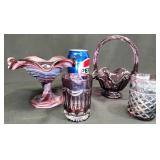 3 Purple Amethyst Glassware Pieces - Fenton +
