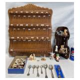 Wooden Spoon Display Rack w Figurines & Spoons