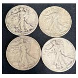 4 U.S. Silver Walking Liberty Half Dollars