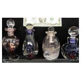 4 Blown Glass Art Perfume Bottles w Stoppers