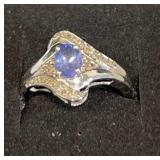 10K White Gold Ring w Iolite & Diamonds Sz 7.5