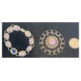 Sterling Silver Bracelet & Brooch Pin w Opals