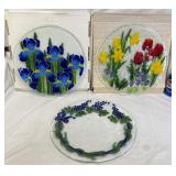 3 Peggy Karr Fused Art Glass Decor Plates
