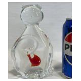 Art Glass Cat Figurine Paperweight w Red Fish