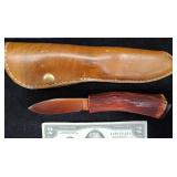 Vntg Indian Ridge Hunting Knife w Leather Sheath