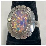 Sterling Silver Ring w Opal Inlay Sz 7.5