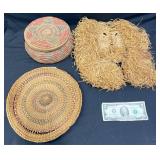 Handwoven Iroquois Mask, Coiled Basket +