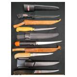 5 Fillet Knives w Sheaths - Finland, Kershaw+