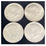 4 U.S. 1964 Kennedy Half Dollars w 90% Silver