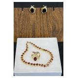 14K Gold w Garnet Earrings, Bracelet & Enhancer