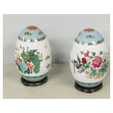 pair- large ceramic oriental theme eggs/ stands