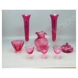 assorted cranberry glassware