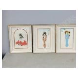 3- framed oriental art, signed  14.5 x 19'