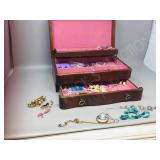 wood jewelry chest & contents