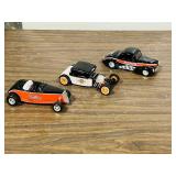 3 metal hot rod cars - approx 6' L