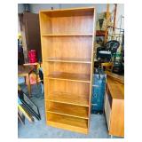 teak finished bookcase approx 6 ft tall