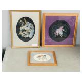 3 cross-stitched unicorns- framed
