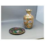 cloisonne vase & plate
