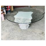 glass top coffee table w/ ornate  base-