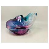 handblown art glass vase - teal and purple color