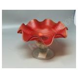 art glass footed dish- 4' tall  7' wide