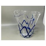 art glass vase- 8' tall, blue swirl