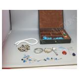 green fabric jewellry box-necklace, rings,watches