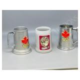 3- beer steins w/ logos