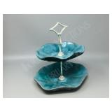 .2 Tier Blue Mountain Pottery  treat tray