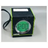 mid century clock radio - glows green