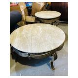 set of marble top coffee & end table, metal base