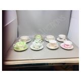 flat- 8 cups/ saucers, assorted patterns