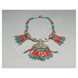 Tibetan Coral, Turquoise, silver necklace