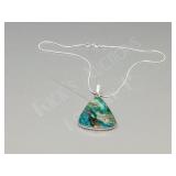 Chrysocolla & silver pendant/ chain