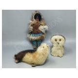3 Sealskin crafted toys & doll