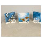 3-glass fish/ turtle figure photo frames 7.5 x 8'