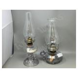 pair- glass oil lamps w/ chimneys